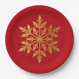 Plato De Papel Fiesta de Navidades Rojos Sólidos de Relieve meta