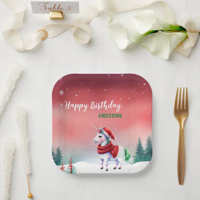 Plato De Papel Fiesta de nieve de cumpleaños de Santa Navidades C (Boda)