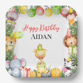 Plato De Papel Fiesta de Niños de Animales Safari