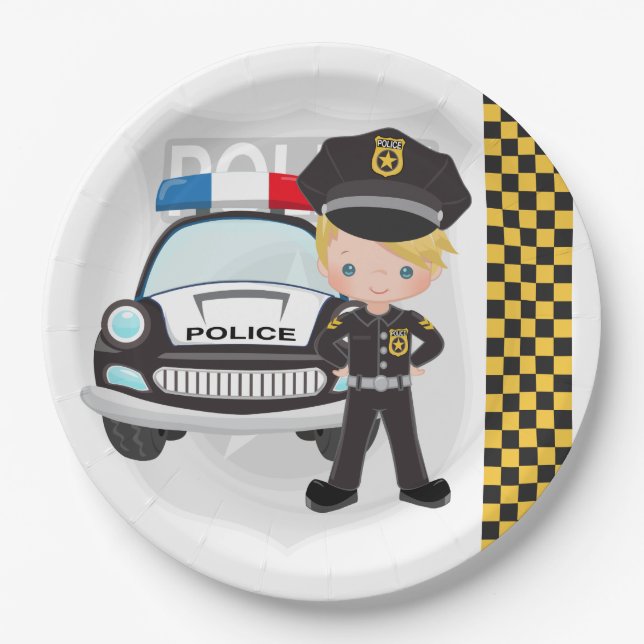 Plato De Papel Fiesta de niños de la policía (Anverso)