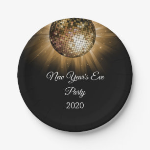 Plato De Papel Fiesta de Nochevieja Gold Disco Ball