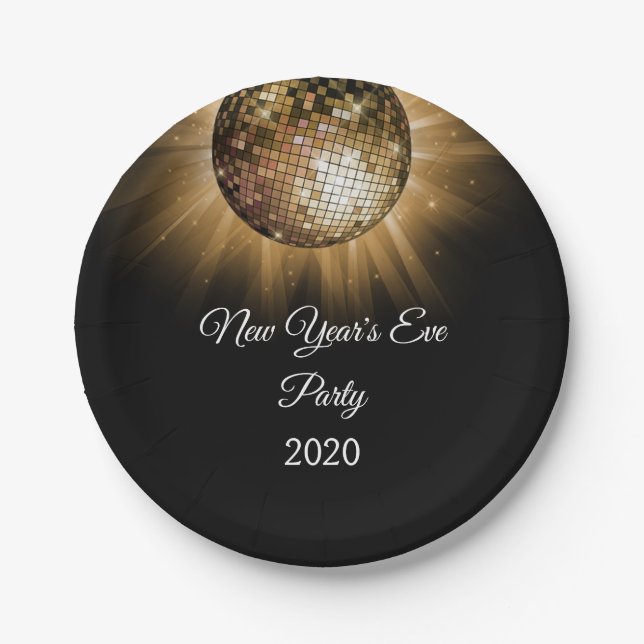 Plato De Papel Fiesta de Nochevieja Gold Disco Ball (Anverso)