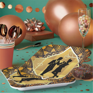 Plato De Papel Fiesta de Nochevieja Pareja de Art Deco de 20