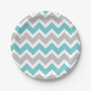 Plato De Papel fiesta de novias con chevron gris turquesa