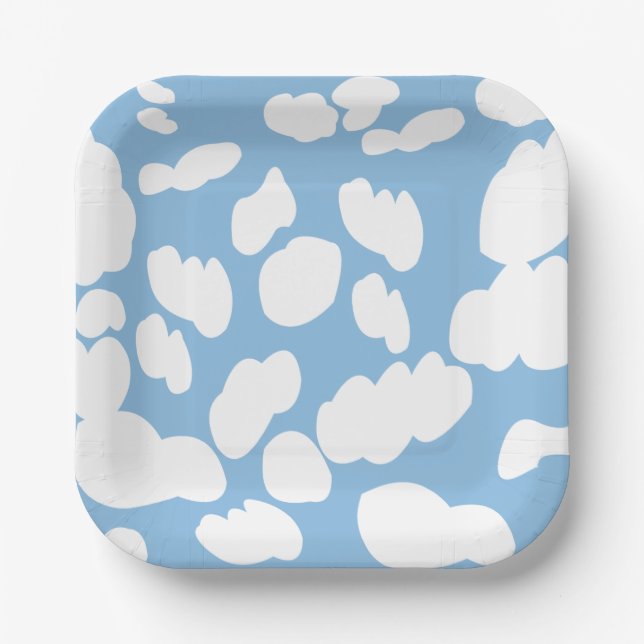 Plato De Papel Fiesta de Nubes Cielo Azul Nubes (Anverso)