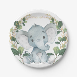 Plato De Papel Fiesta de oro de color verde elefante dulce