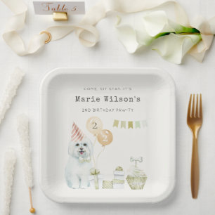 Plato De Papel Fiesta de óxido verde lindo perro cachorro de cual