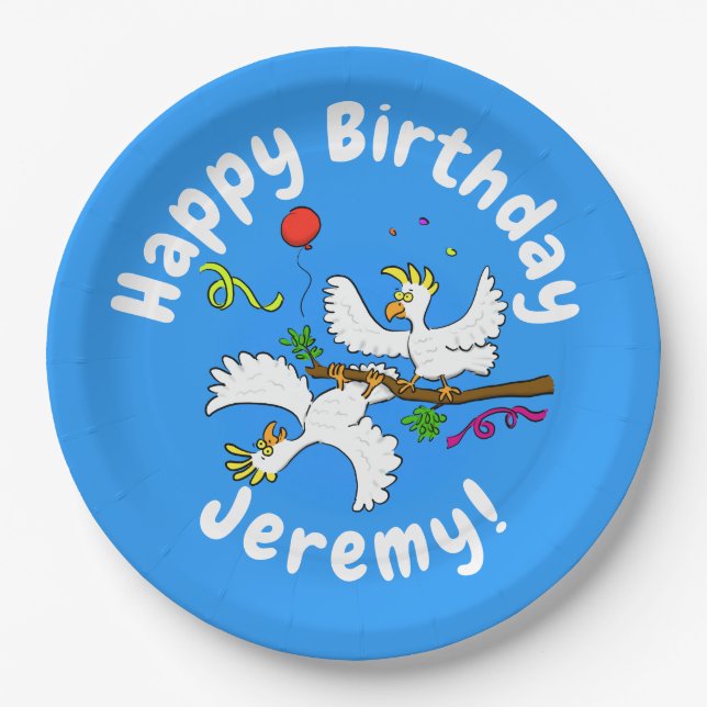 Plato De Papel Fiesta de pájaros de cacatúa graciosa (Anverso)