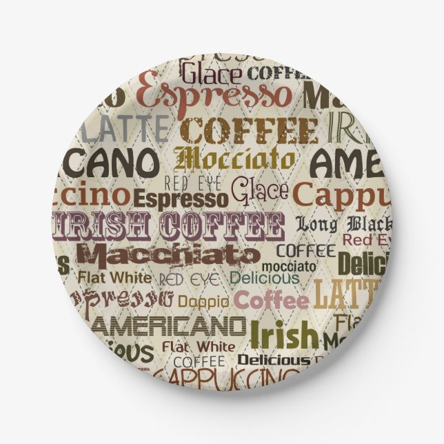 Plato De Papel Fiesta de palabras de café lindos (Anverso)
