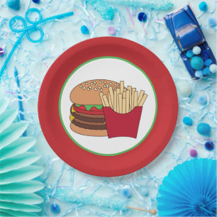 Plato De Papel fiesta de papas fritas de hamburguesas lindas