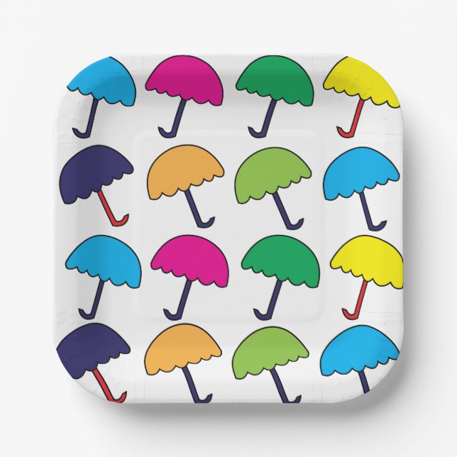 Plato De Papel Fiesta de paraguas colorido (Anverso)