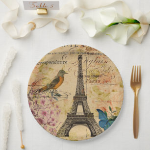 Plato De Papel Fiesta de París de la época Torre Eiffel Botánica 