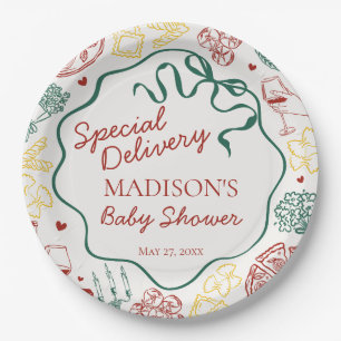 Plato De Papel Fiesta de Pasta Italiana para Baby Shower de Entre