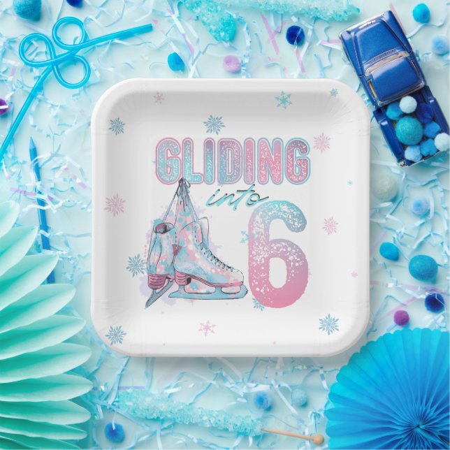 Plato De Papel fiesta de patinaje de 6º cumpleaños (Fiesta)