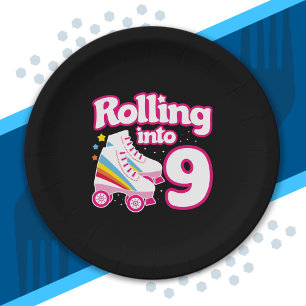 Plato De Papel Fiesta de Patinaje Infantil - Noveno Cumpleaños - 