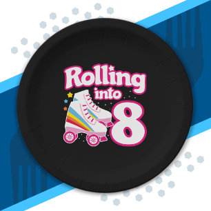 Plato De Papel Fiesta de Patinaje Infantil - Octavo Cumpleaños - 