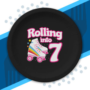Plato De Papel Fiesta de Patinaje Infantil - Séptimo Cumpleaños -