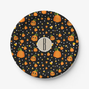 Plato De Papel Fiesta de patrón caprichoso de calabazas de Hallow