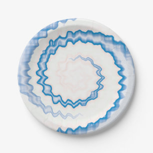 Plato De Papel Fiesta de patrón de giro blanco azul