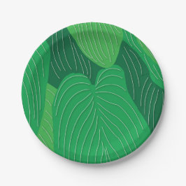 Plato De Papel Fiesta de patrón de hojas verdes