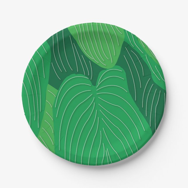 Plato De Papel Fiesta de patrón de hojas verdes (Anverso)