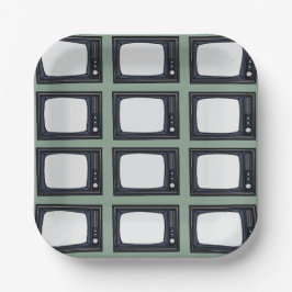 Plato De Papel Fiesta de patrón de TV retro clásico antiguo de la