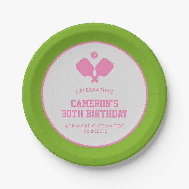Plato De Papel Fiesta de pelota de pádel Personalizado verde rosa (Anverso)