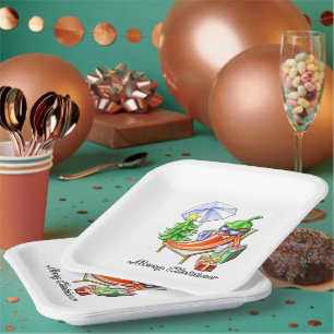 Plato De Papel Fiesta de Pepper de Playa de Navidad de Cerezo Bla