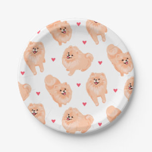 Plato De Papel Fiesta de Perro Cute Pomeranian