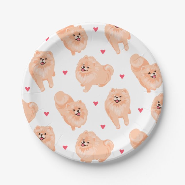 Plato De Papel Fiesta de Perro Cute Pomeranian (Anverso)