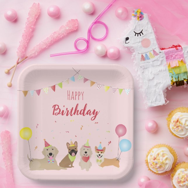 Plato De Papel Fiesta de Perro de Cumpleaños Feliz (Fiesta)