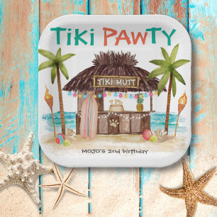 Plato De Papel Fiesta de Perro Tropical de Tiki Pawty
