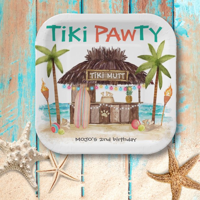 Plato De Papel Fiesta de Perro Tropical de Tiki Pawty (Subido por el creador)