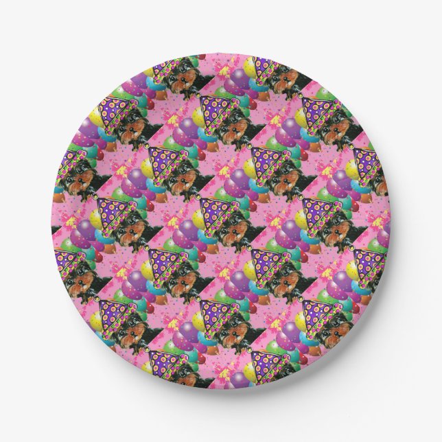 Plato De Papel Fiesta de Perro Yorkie Poo (Anverso)