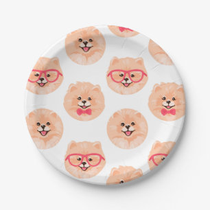Plato De Papel Fiesta de perros de patrón facial pomeraniano
