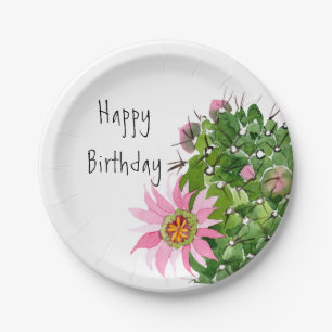 Plato De Papel Fiesta de Personalizado de acuarela de Cactus en B