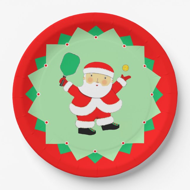 Plato De Papel Fiesta de Pickleball de Navidad (Anverso)