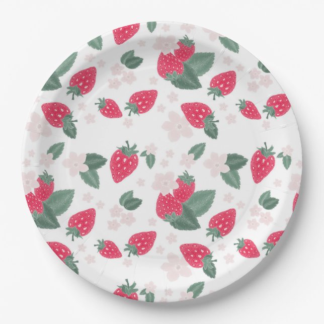 Plato De Papel Fiesta de picnic Strawberry Summer Berry Birthday (Anverso)
