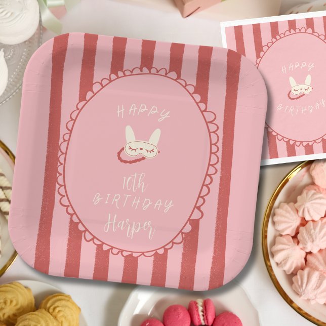 Plato De Papel fiesta de pijamas cumpleaños adolescente chica vin (sleepover slumber birthday party girl teen vintage  happy birthday personalized paper plates )