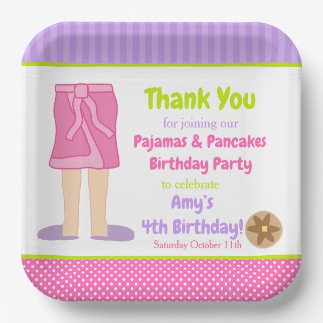 Plato De Papel Fiesta de pijamas y panqueques de traje (Anverso)