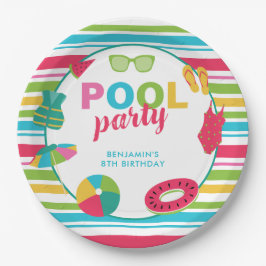Plato De Papel Fiesta de Piscina Cumpleaños Colorido Verano Niños