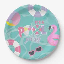 Plato De Papel Fiesta de Piscina Cumpleaños Rosa y Morado para Ni