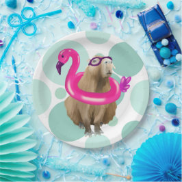 Plato De Papel Fiesta De Piscina Cute Capybara Con Suelo De Flami