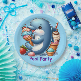 Plato De Papel Fiesta de Piscina de Delfines