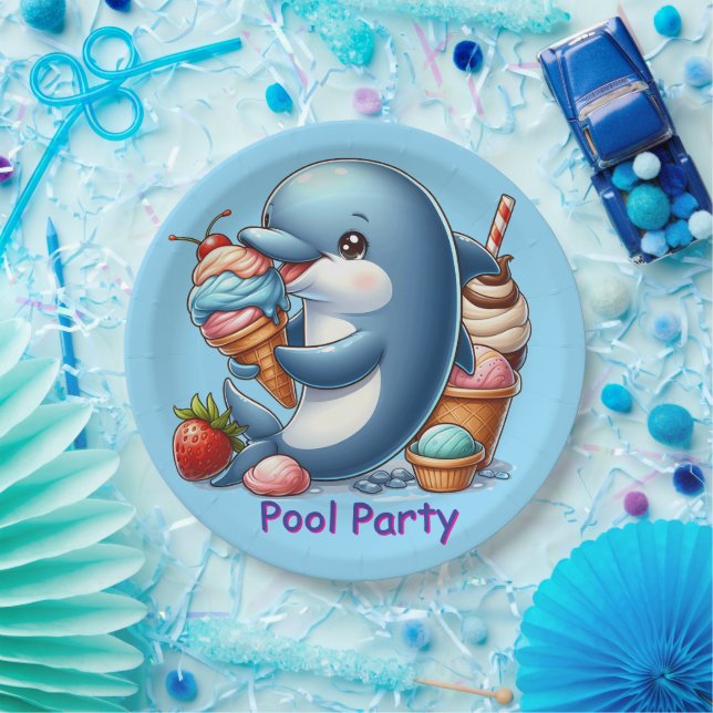 Plato De Papel Fiesta de Piscina de Delfines  (Fiesta)