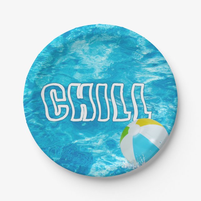 Plato De Papel Fiesta de piscina de verano (Anverso)