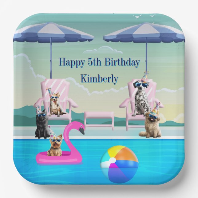 Plato De Papel Fiesta de Piscina para Perros (Anverso)