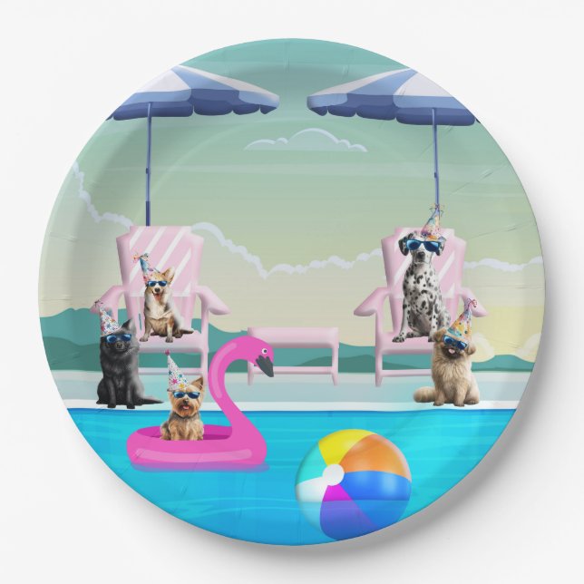 Plato De Papel Fiesta de Piscina para Perros (Anverso)