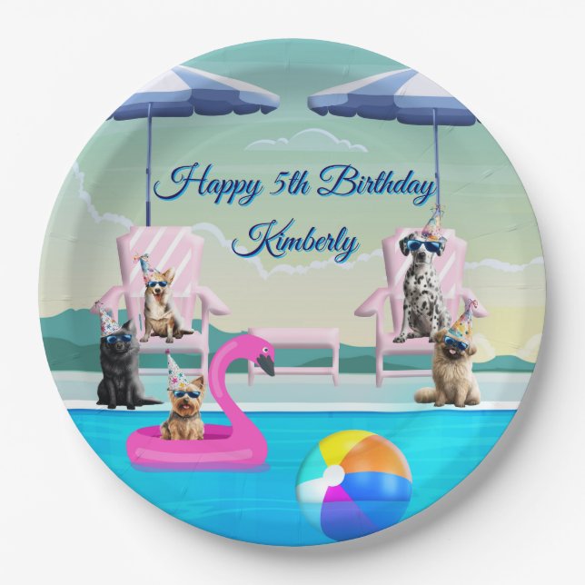 Plato De Papel Fiesta de Piscina para Perros Personalizada (Anverso)