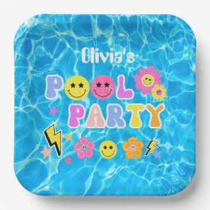 Plato De Papel Fiesta de piscina Retro Preppy Y2K Feliz Cumpleaño